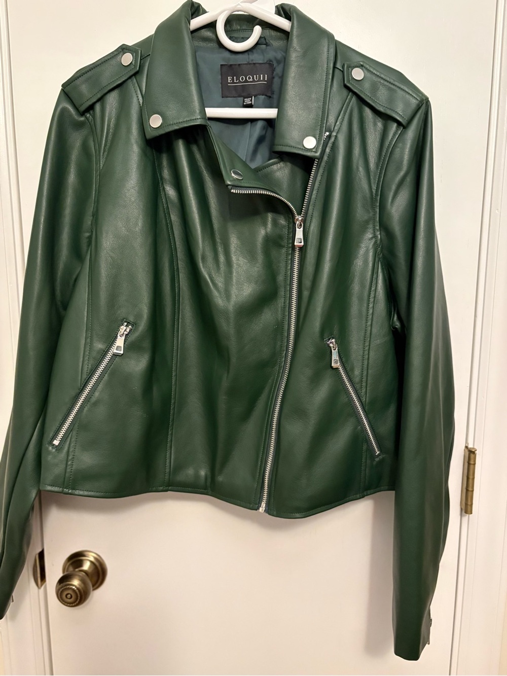 Eloquii Forest Green Faux Leather Moto Jacket